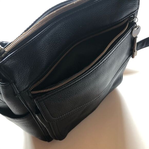 Vintage Fossil 1954 Black Leather Crossbody Organizer Bag 75082 Moto Biker Style - Picture 11 of 15